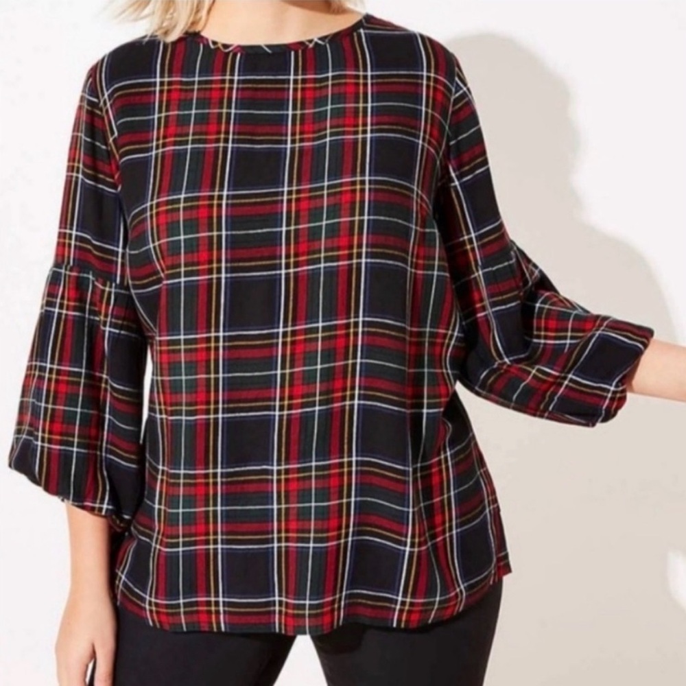 LOFT Tartan Plaid Blouse – XL – Holiday Perfect